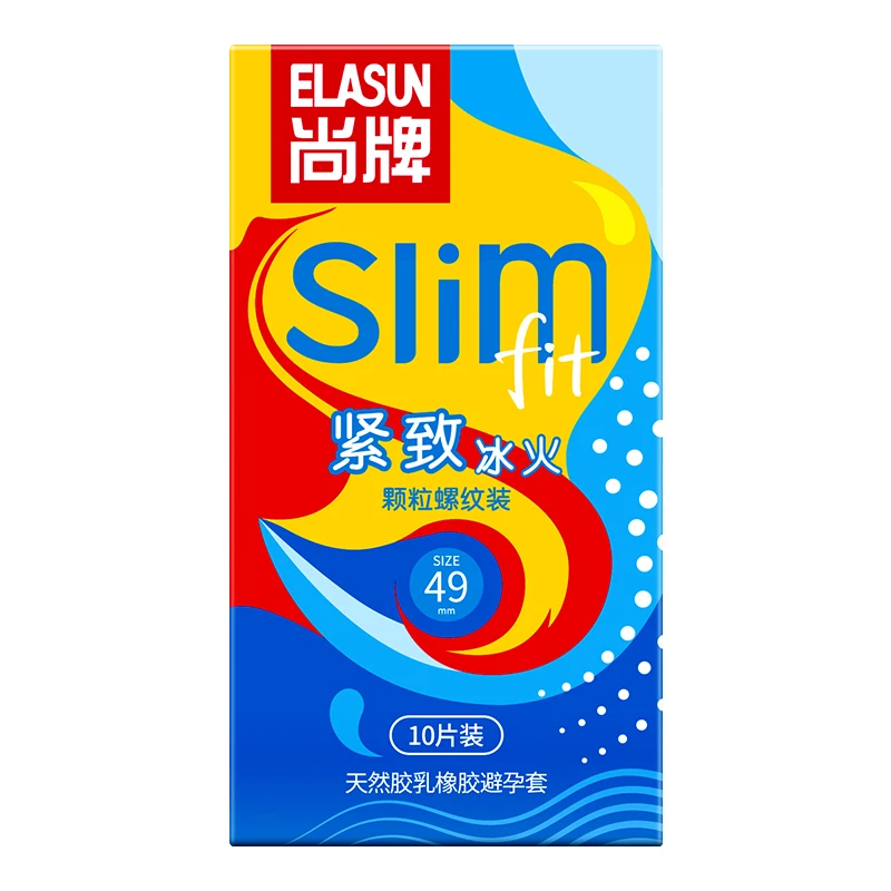 ELASUN 10pcs Ice&Ogenj Kondomi 49 mm Slim Fit Kondomi pri Moških, ki se Nizajo Belušno Orgazem Penis Rokav Spola Igrače Cool Toplo Počutiš