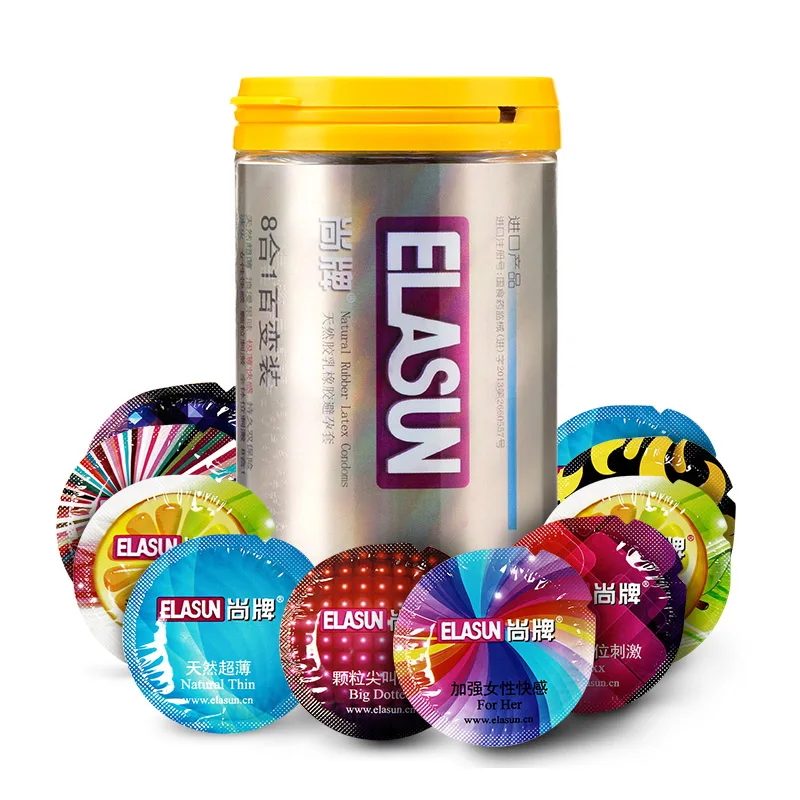 ELASUN 34 Kos 8 Vrst Ultra Tanek Led in Ogenj, ki se Nizajo CondomsPleasure za Njen Naravni Lateks Gume Kondomi za Moške