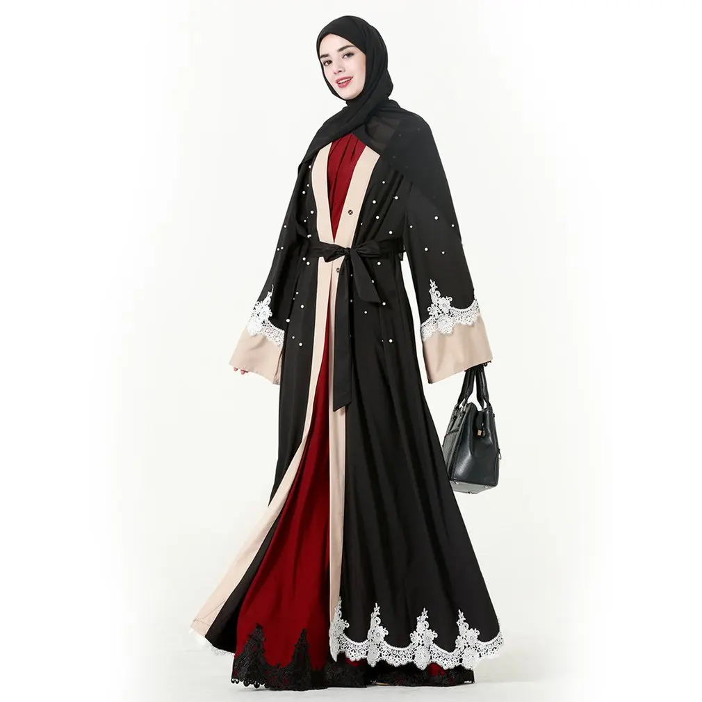 Elegantne Ženske Celotno Dolžino Svoboden Čipke Preplete Mozaik Muslimanskih Abaya Muslem Caftans Dolge Plašče Arabski Dubaj Obleko