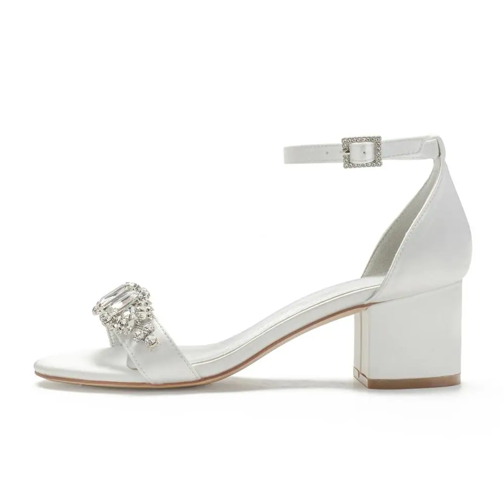 Elegantne ženske saten večerno obleko sandali močen blok debele pete s kristalno velik kamen gleženj trak poletje poročni čevlji