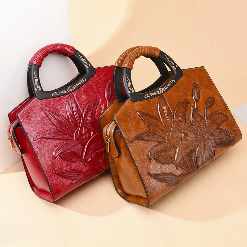Elegantni Ženski Okrasni Cvetlični Tote Vrečko 2020 Moda New Visoke Kakovosti Usnja Ženske Oblikovalec Torbici Ramenski Messenger Bag