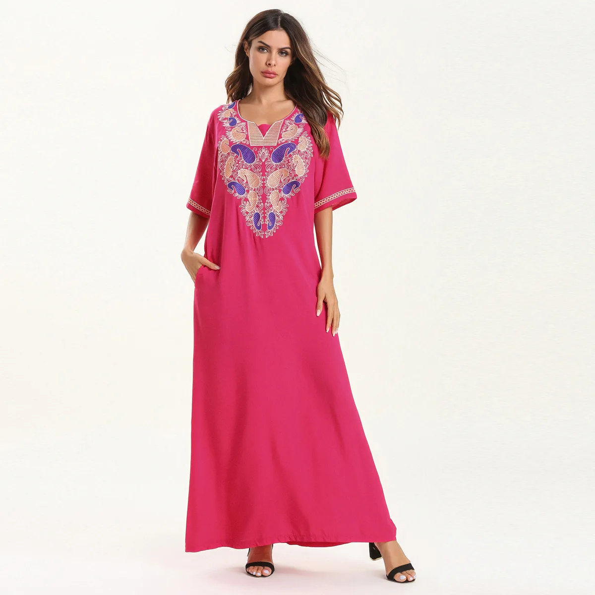 Elegantno Abaya Ženske Obleke Muslimanskih Bombaž Islamska Oblačila Ramadana Musulman Turčija Maroški Tam Kaftan Hidžab Vestidos Ropa Plus Velikost
