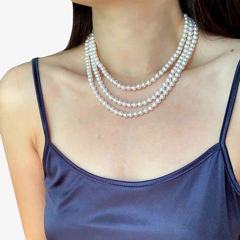 Elegantno Klasičen Nakit 135 cm briljantno svetlobo 6 mm lupini biserna ogrlica, 925 Sterling Srebro Rep Verige za Ženske