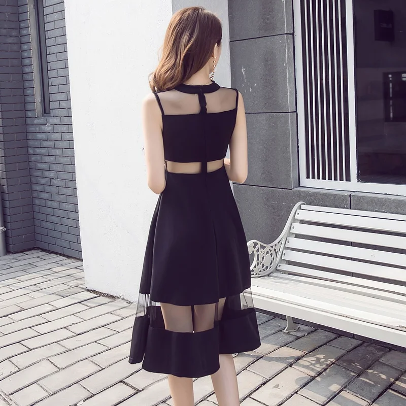 Elegantno Črno Ženske Obleke Očesa Splice Brez Rokavov Poletje Obleko Modne Korejske Ženske Obleke