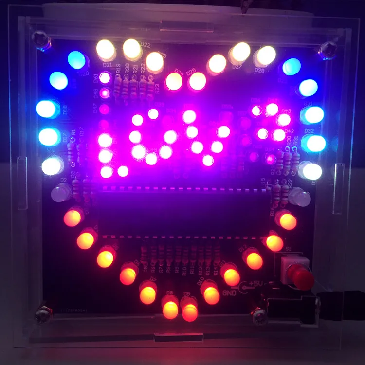 Elektronski diy komplet pisane LED srce DIY led srce luči, Elektronskega DIY usposabljanje varjenje, sestavljanje delov