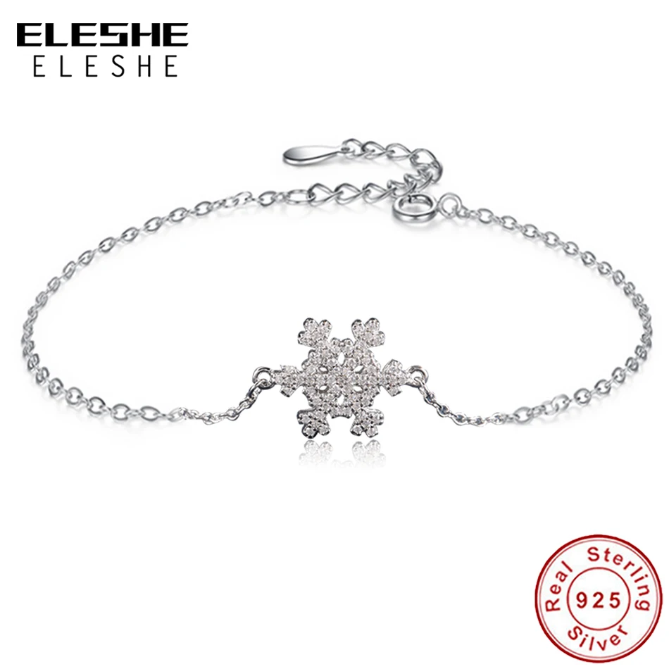 ELESHE Original 925 Sterling Srebro Avstrijski Kristalno Snežinka Čar Verige Link Srebrne Zapestnice za Ženske Verodostojno Nakit