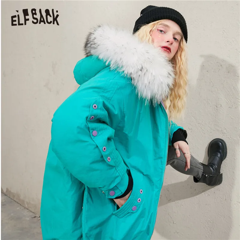 ELFSACK Trdna, Čista Priložnostne Oversize Hooded 90% Bela Raca Navzdol Plašč Žensk,do leta 2020 Zimske ELF korejske Ženske Warmness Dnevno Outwear