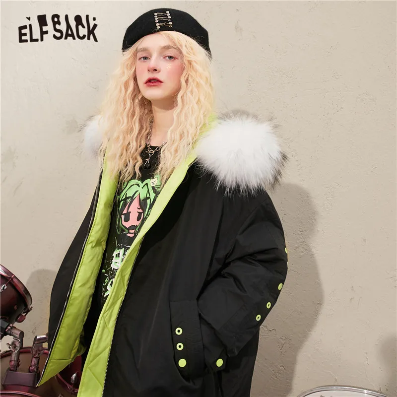 ELFSACK Trdna, Čista Priložnostne Oversize Hooded 90% Bela Raca Navzdol Plašč Žensk,do leta 2020 Zimske ELF korejske Ženske Warmness Dnevno Outwear