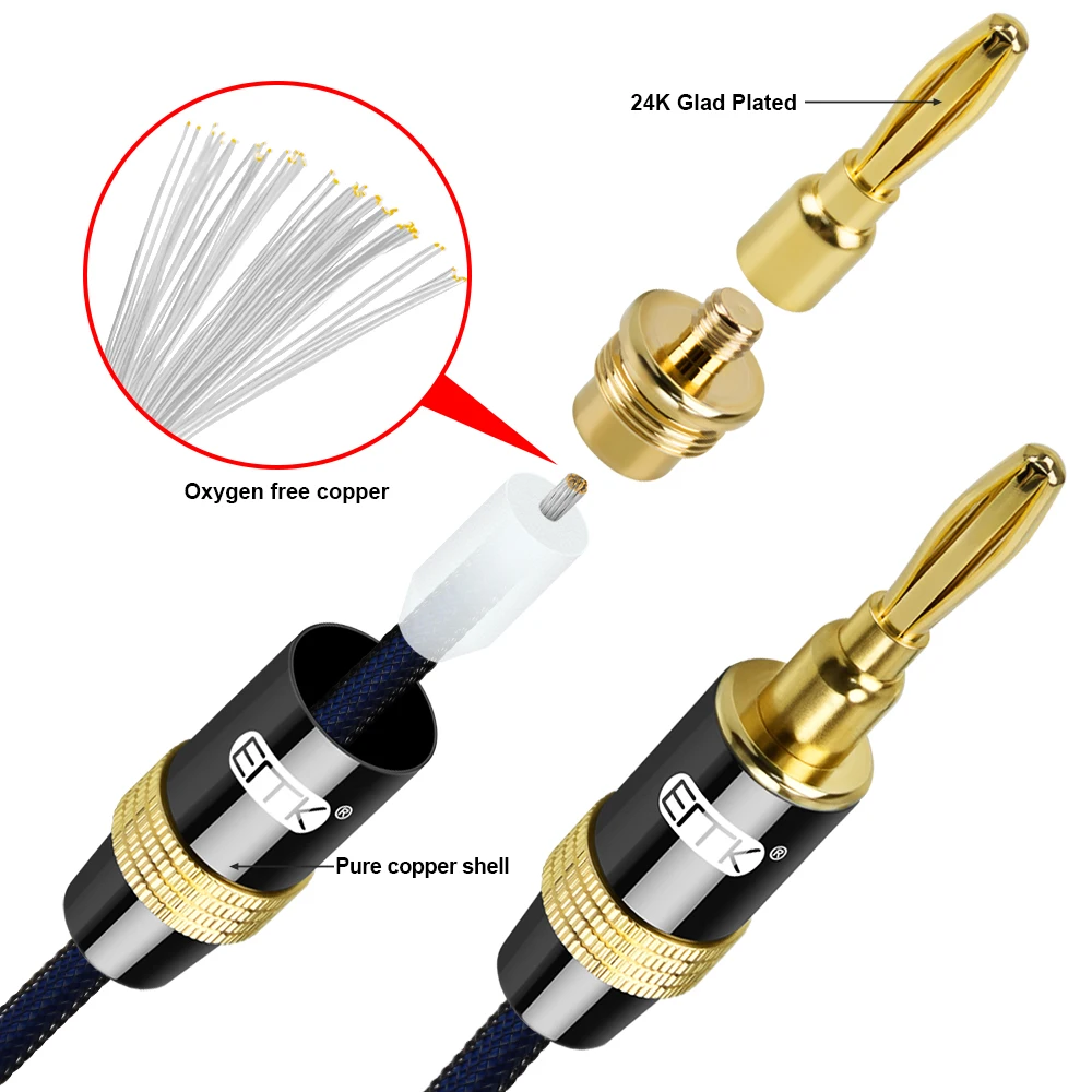 EMK Banana Vtič Bi-Žice Kabel Vijak Lopata kabel 3m, 5m Y kabel 4 mm Priključek Hifi pleteni OFC za zvočnikov ojačevalec