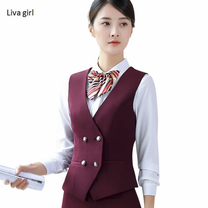 Emperament poslovnih brezrokavnik ženske delajo nosijo uniforme Slim Dvojno Zapenjanje V Vratu Formalno urad dame plus velikost telovnik plašč