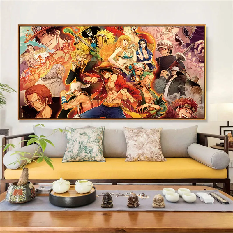 En Kos Plakat Platno Tiskanje Slik Luffy Sliko Risanke Wall Art Japonske Anime Plakatov in Fotografij za mladinski Dom Dekoracija