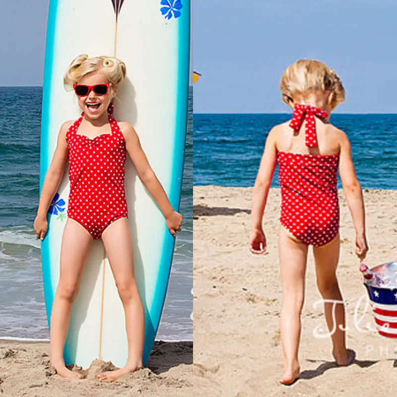 Enega kosa Dekleta Polka Pike Povodcem Kopalke Bikini Dojenčka Dekle Kopalke 2-7Y Otroci Plavanje Kopalnih Kostumov Plažo Plavalci