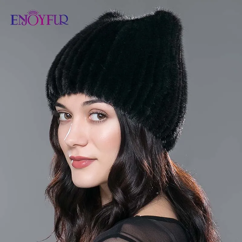 ENJOYFUR zimske ženske klobuk, ki je pravi naravni mink krzno klobuki nov modni krzno, kape ženska debela toplo ruske kape beanies
