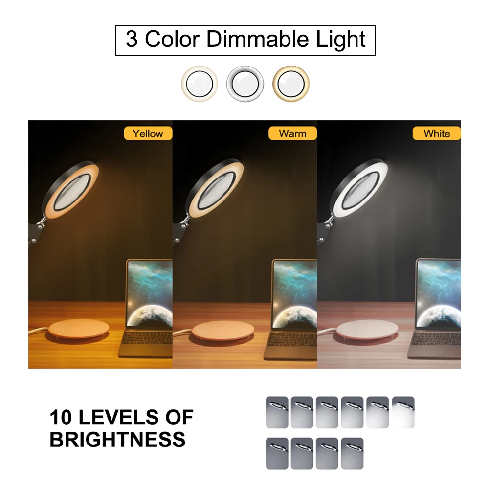 EOOKU 8W USB Zložljiva Miza Lučka LED Krog Odporne na Obrabo Šasije 3-Barve Z Namizja Posnetek Strokovno Branje/Delo/ Lepota
