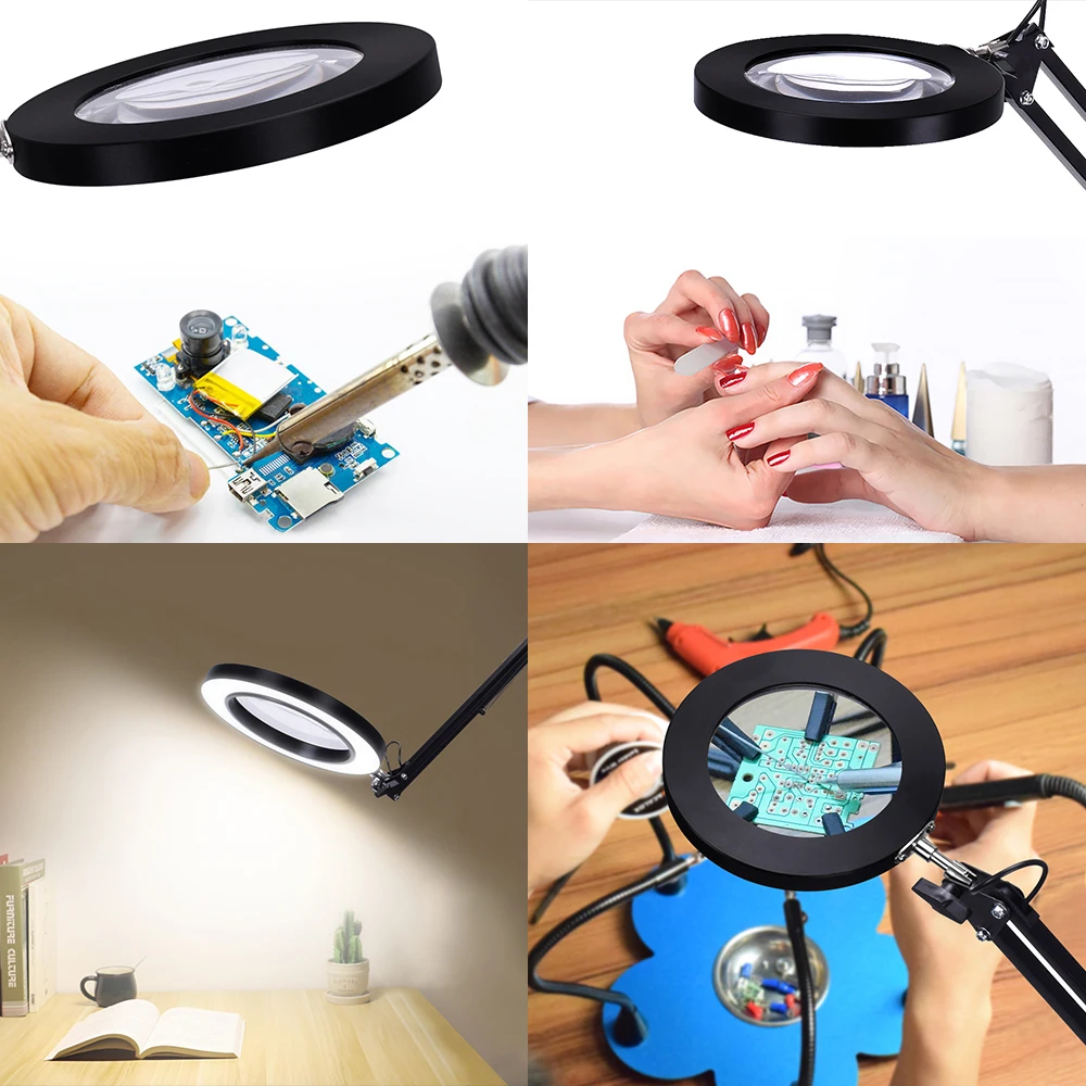 EOOKU namizne Svetilke LED USB 5X Povečevalno Steklo 3 Barve Prilagodljiv Ročaj Profesionalne Razsvetljave, Varčevanja z Energijo, Zaščito za Oči,