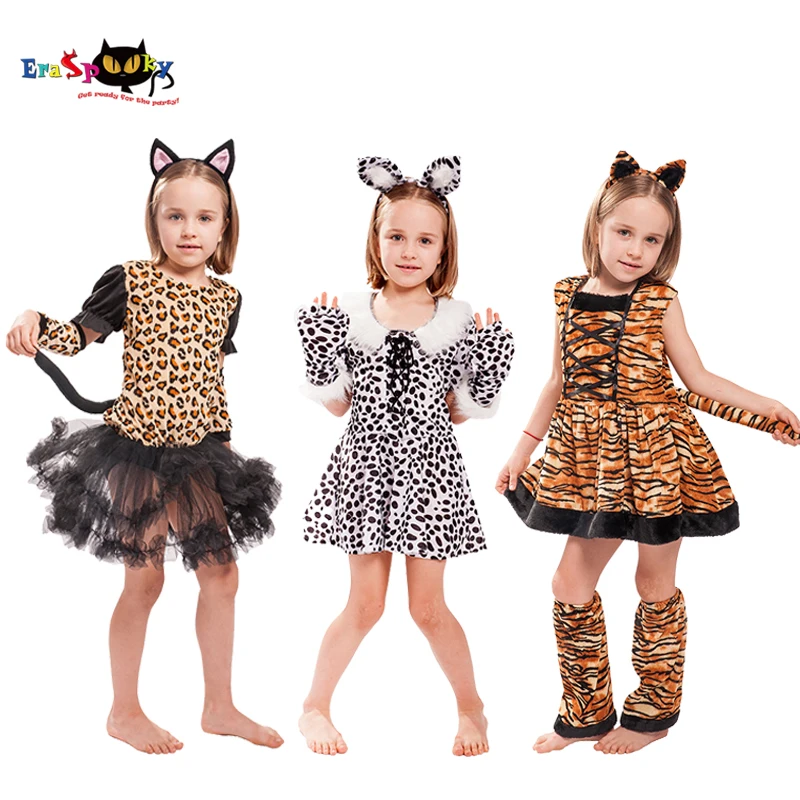 Eraspooky Srčkan Cartoon Živali Cosplay Dekleta, Tiger, Leopard, Obleka za Halloween kostumi za otroke Božič Pustno Obleko Glavo