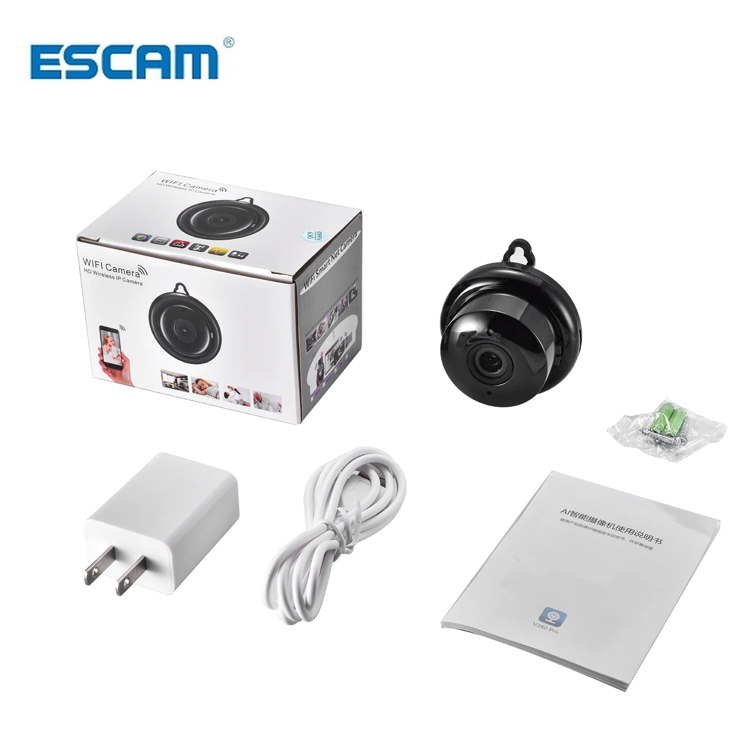 Escam V380 Mini Wifi IP Kamera HD 1080P Brezžična Notranja Kamera Nightvision dvosmerni Audio Zaznavanje Gibanja Baby Monitor, Fotoaparat