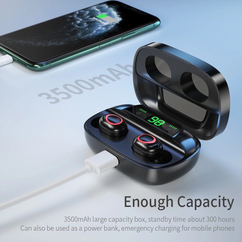 Essager S11 TWS LED Brezžične Slušalke Bluetooth5.0 Slušalke Mini V Uho Brezvrvične Slušalke Za Prostoročno Uporabo Športne Slušalke Za Xiaomi