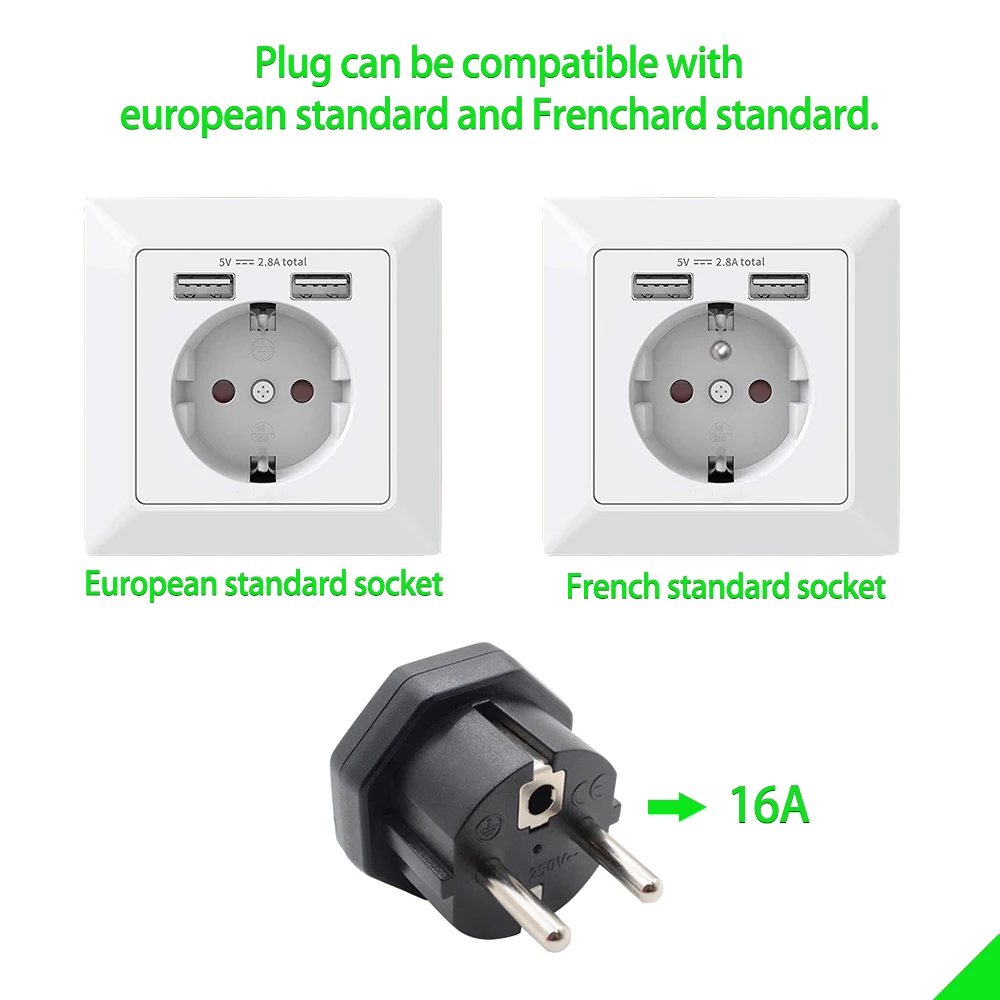 EU Plug Adapter Univerzalni 16A EU pretvornik 2 Krog Pin Vtičnico EU električno Vtičnico AC 250V Potovalni Adapter