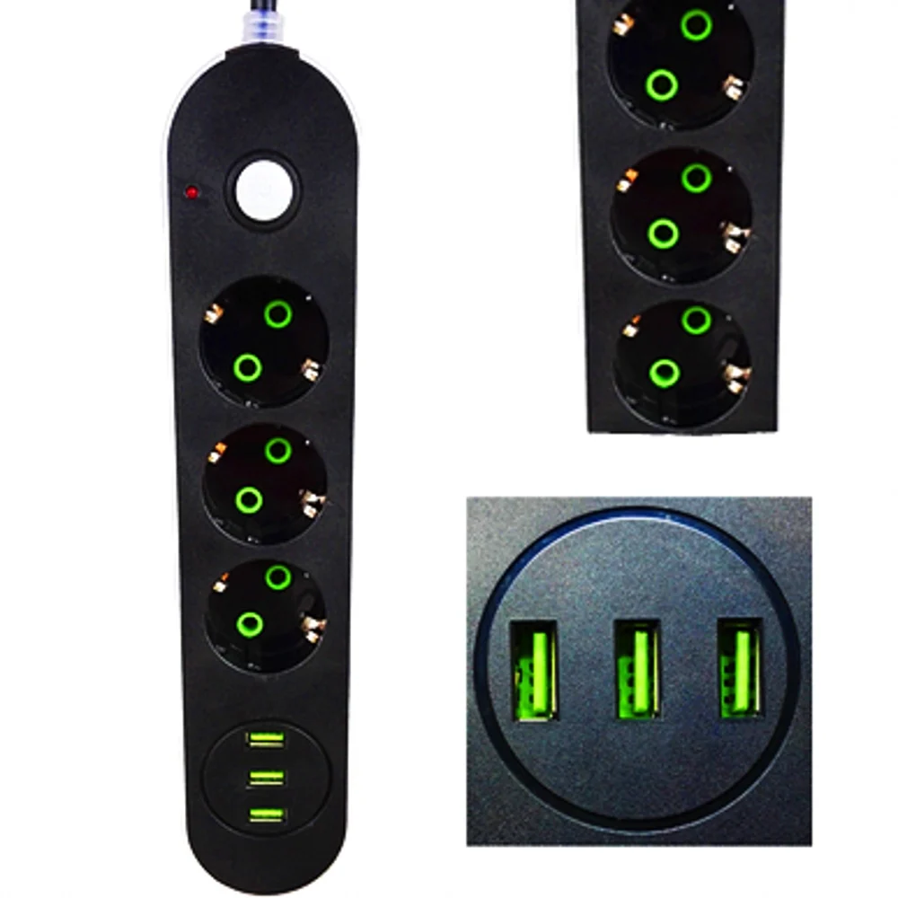 EU Plug Power Trakovi Vtičnico 3 Vtičnice 3Port Multi USB Kabel, Podaljšek Kabel Vtičnica Socket 2M/3M