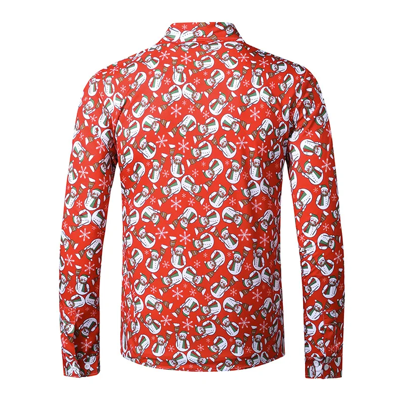 Euro Velikost Majice Za Moške, Modni Božič Oblikovalec Dolgimi Rokavi Moški Rdečo Srajco Priložnostne 3D Tiskanja Kritje Gumb Camisa Masculina