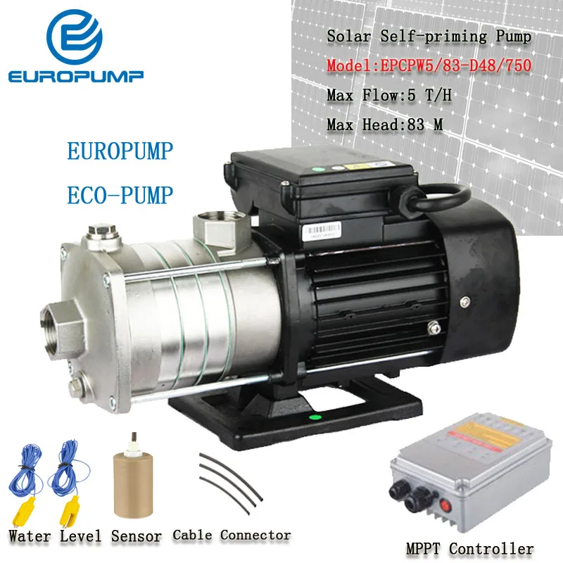 EUROPUMP 1HP Sončne SS304 Krilnega Sebe Predsednika Črpalka 48V DC Sončne Zemljišč črpalka za dvig tlaka površine Bomba MODEL(EPCPW5/83-D48/750)