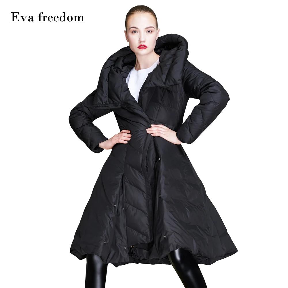 Eva svobode navzdol plašč pozimi ženske navzdol hooded suknjič slim big krilo nihalo hooded ženska moda in ženske navzdol jakno EF18006
