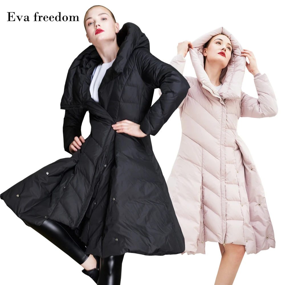 Eva svobode navzdol plašč pozimi ženske navzdol hooded suknjič slim big krilo nihalo hooded ženska moda in ženske navzdol jakno EF18006