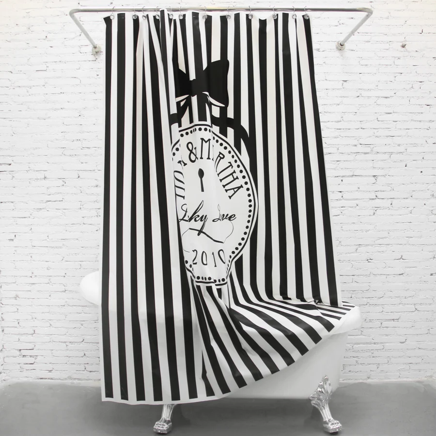 EVA tuš zavesa črna in bela barva navpični trak za zavese 180x200cm nepremočljiva tuš zavesa sodoben slog