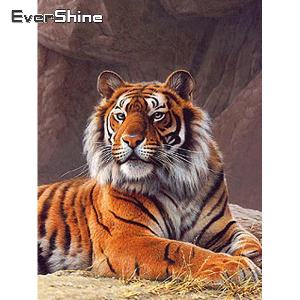 EverShine Diamond Vezenje Tiger Navzkrižno Šiv Diamond Slika Z Kvadratnih Okrasnih Živali Diamanti Umetnosti Noge Sliko Kompleti