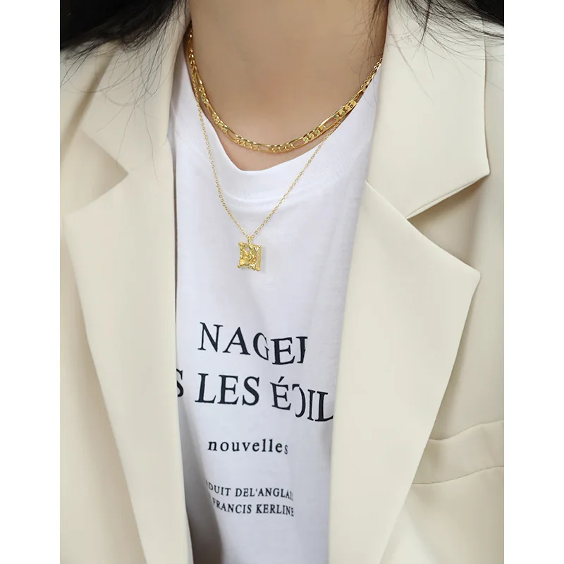 Evropski modni S925 sterling srebrna ogrlica nišo minimalističen folijo nezakonitih kvadratnih ženska ogrlica verige okraski jewlery