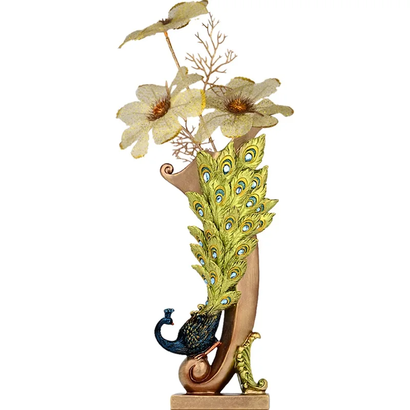 Evropski retro pav vaza kovinske zlitine zlate/bron majhne vaza sodobne tabela jardinie ustvarjalne domu dekorativni cvet steklenico