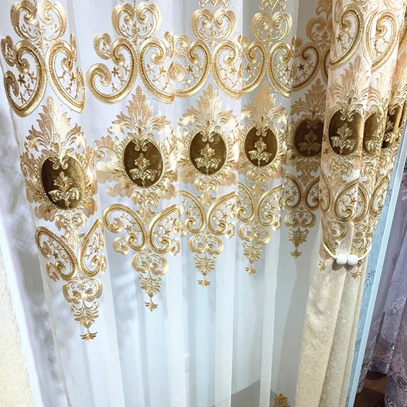 Evropsko razkošje žametno zaveso zlato tiskanje visoke odtenek, jedilnica dnevna soba blackout zavese okno til zavese