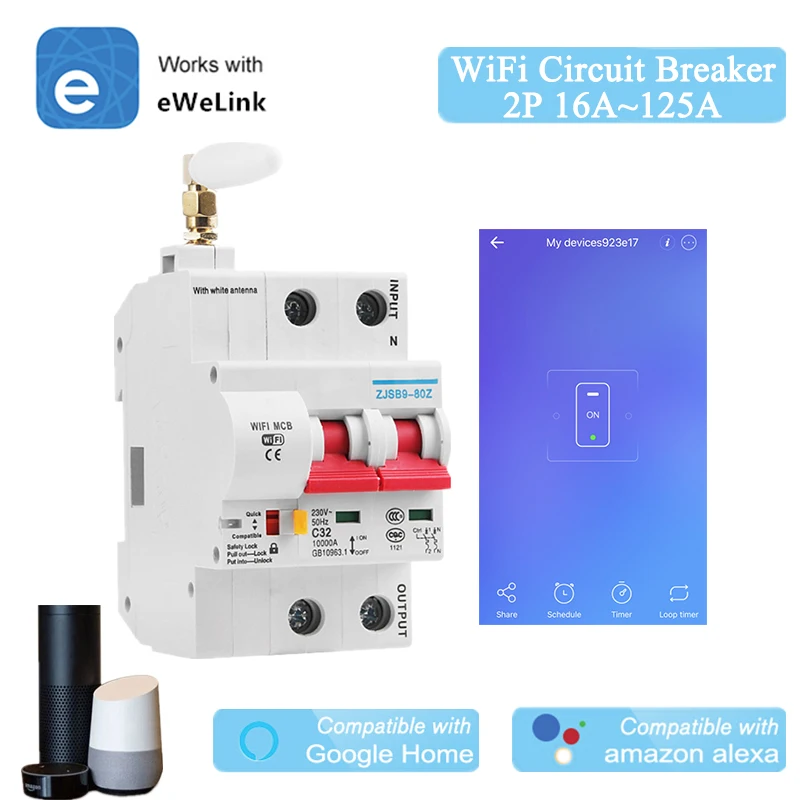 EWeLInk 2P Daljinski upravljalnik WiFi odklopnika Zaščito pred Preobremenitvijo Združljiv z Alexa in Google Doma Pametni Dom MCB