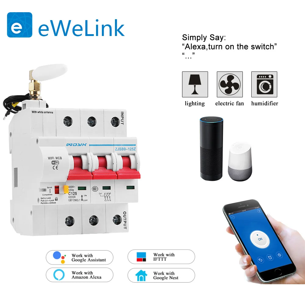 EWelink app 3P WiFi Smart odklopnika preobremenitve kratkostična zaščita z Alexa google dom za Pametni Dom