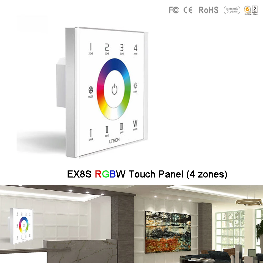 EX8S Wall Mount 2.4 G RF 4 cone RGBW led Touch Panel AC100~240V LED Stikalo Krmilnika,F8 RGBW daljinski upravljalnik,za RGBW led trakovi