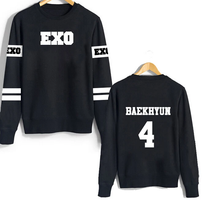 Exo o vratu dolgimi rokavi, pulover črne hoodies kpop exo države ime natisne majica za moške/ženske kai chen baekhyun trenirke