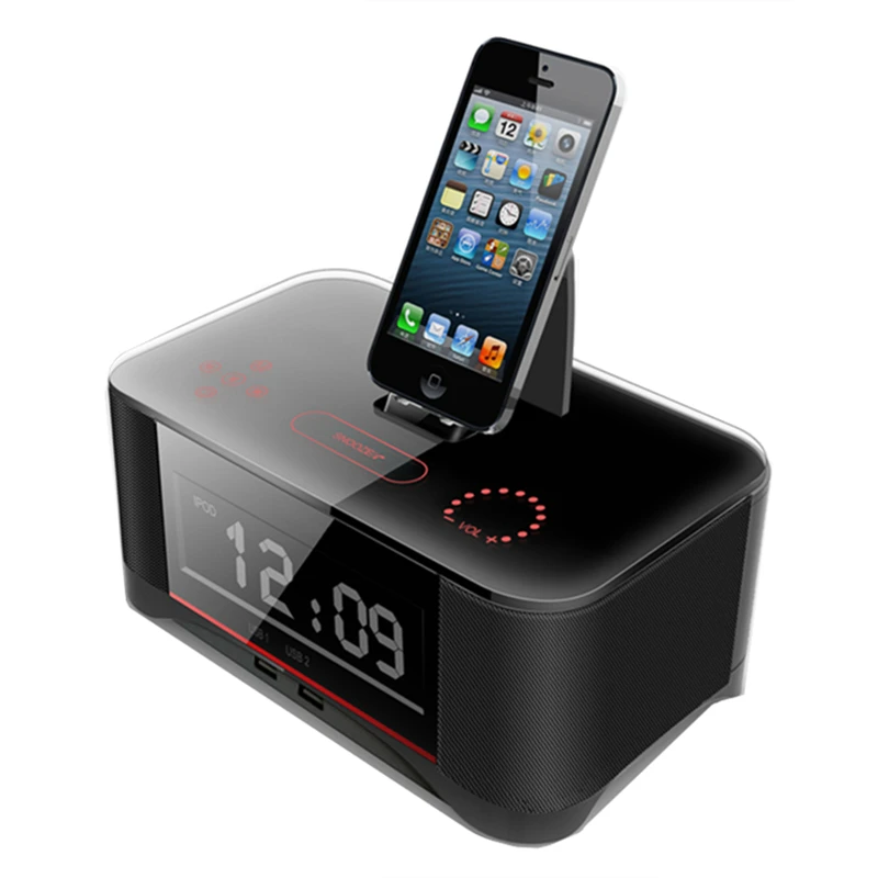 EXRIZU A8 Alarm Polnilnik Dock Postajo Bluetooth Stereo Zvočnik NFC FM Radio, Daljinski upravljalnik za iPhone XS 8 7 6 Plus Samsung