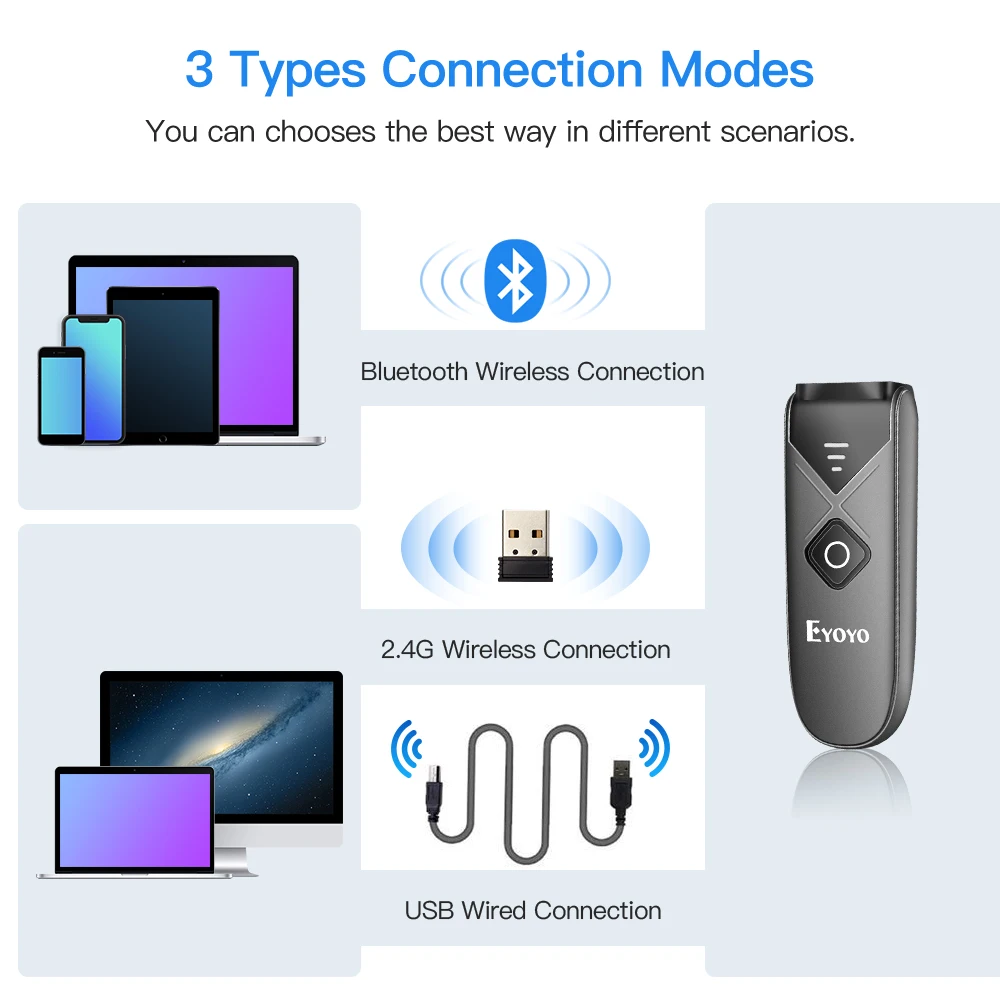 Eyoyo 015L Mini Prenosni 1D Bluetooth, črtne kode Skener Za 2,4 G Brezžična tehnologija Bluetooth Brezžična & USB žična čitalnik črtne kode Laserski Skener