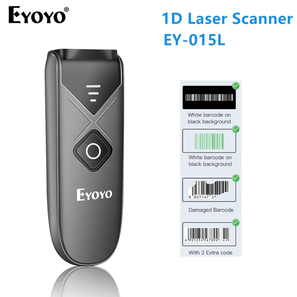 Eyoyo 015L Mini Prenosni 1D Bluetooth, črtne kode Skener Za 2,4 G Brezžična tehnologija Bluetooth Brezžična & USB žična čitalnik črtne kode Laserski Skener