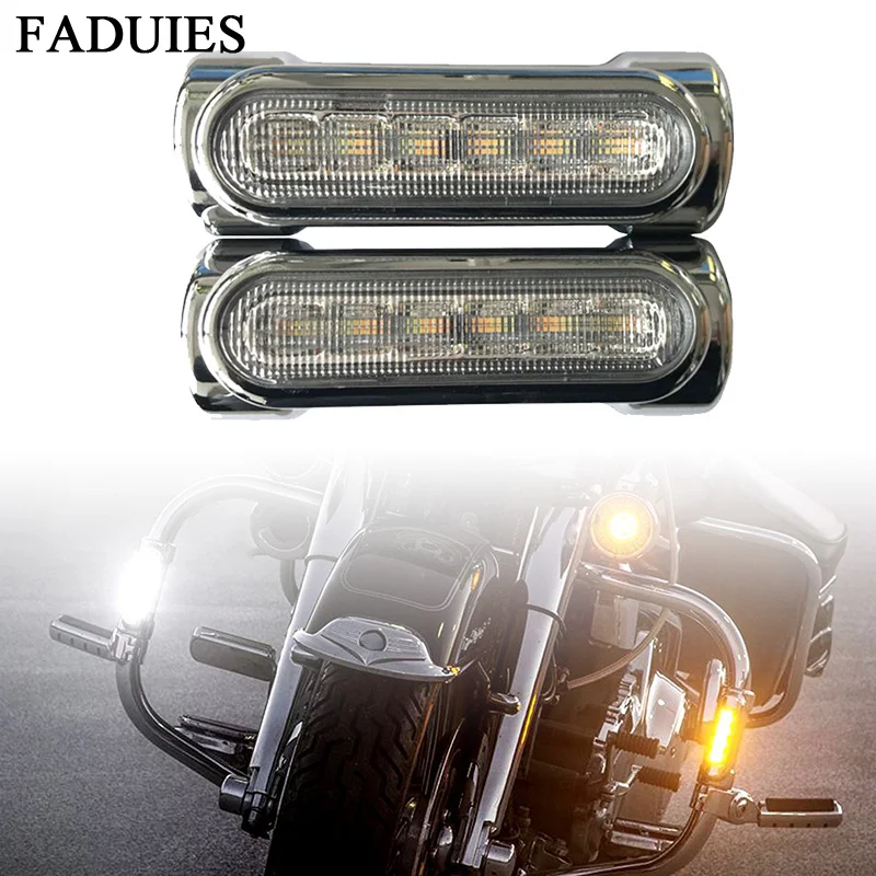 FADUIES Black/chrome Motocikel Avtocesti Bar Switchback Vključite Opozorilne Luči Bela Rumena LED Za Crash Palice za Harley Touring Model