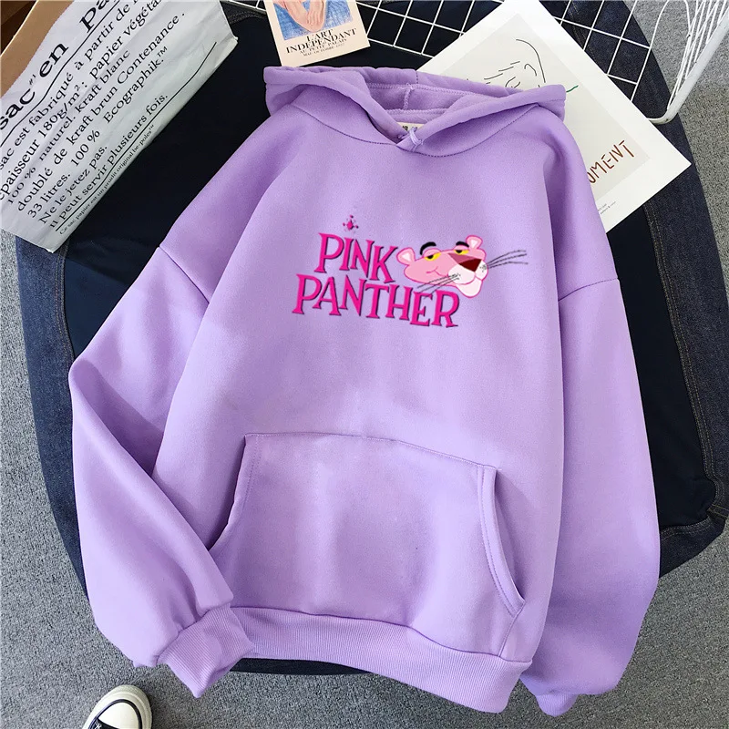 Fanco Natisnjeni Hoodies Ženske Korejski Jeseni, Pozimi Hooded Runo Pink Panther Sweatshirts Harajuku Smešno Kawaii Oblačila