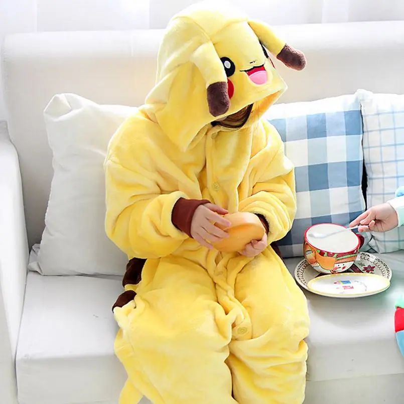 Fant Dekle Otrokom Nasmeh Anime Rumena Pižamo Nastavite Flanela Otroci, Živali, Risanka Cosplay Hooded Pijama infantil Kigurumi Sleepwear
