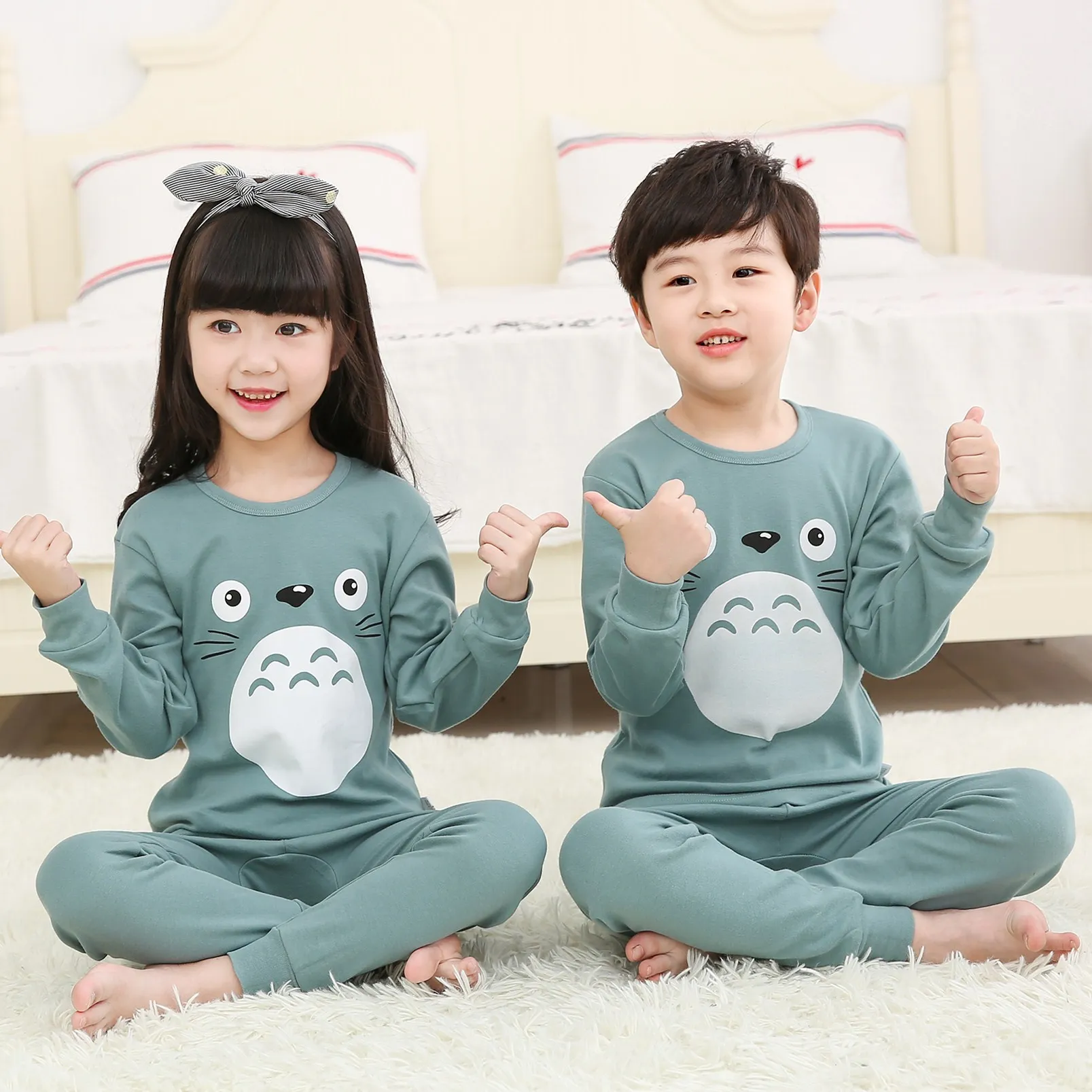 Fantje Dekleta Sleepwear Pozimi Bombažno Pižamo Določa Otrok, Homewear za Boy Pižame Otroci More 2-13Y Najstniških Pijamas Oblačila