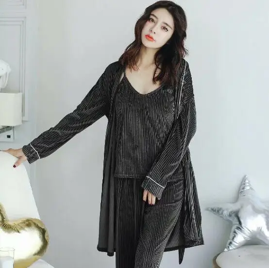 Fdfklak korejskem slogu zimske ženske pižame toplo zlato žamet jeseni sleepwear pižamo nastavite seksi 3 kosov pijama nastavi domačo obleko