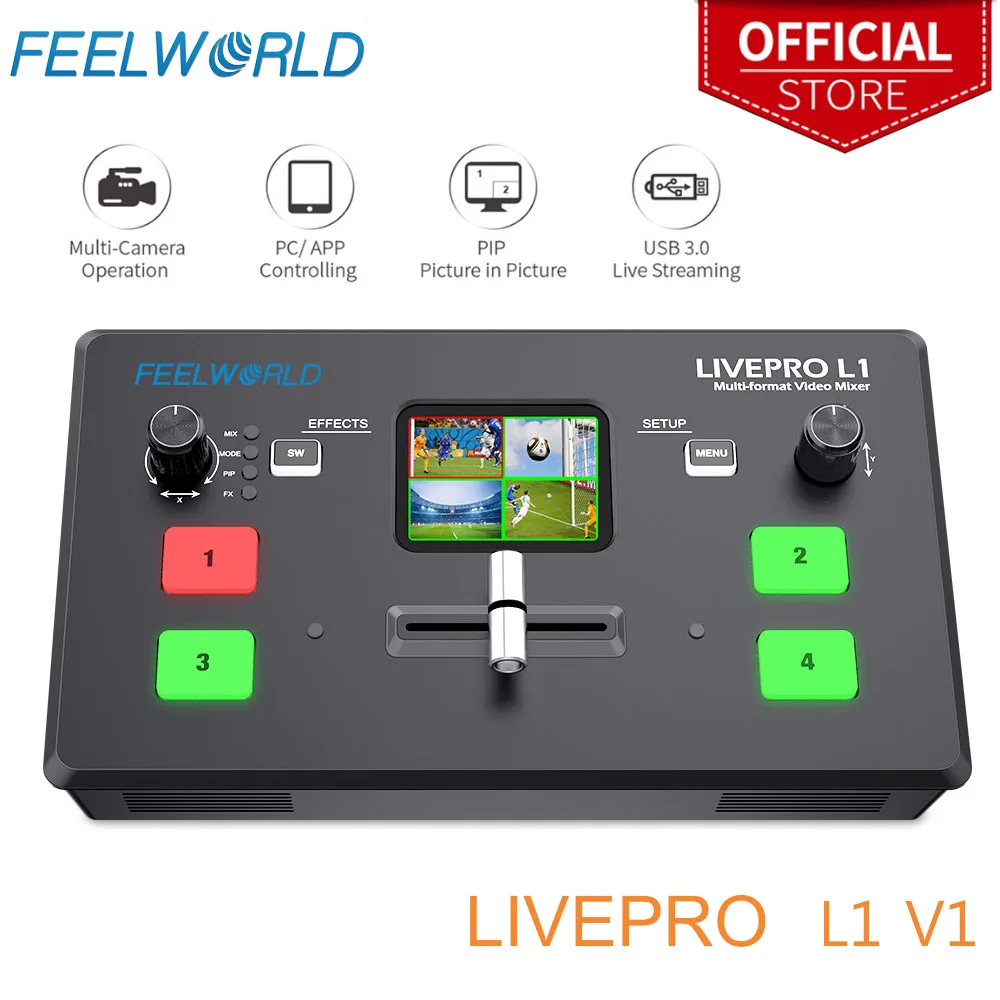 FEELWORLD LIVEPRO L1 V1 Multi Format Video Mixer Preklopnik 4xHDMI Vhodi Fotoaparat Proizvodnje USB3.0 Živo Youtube