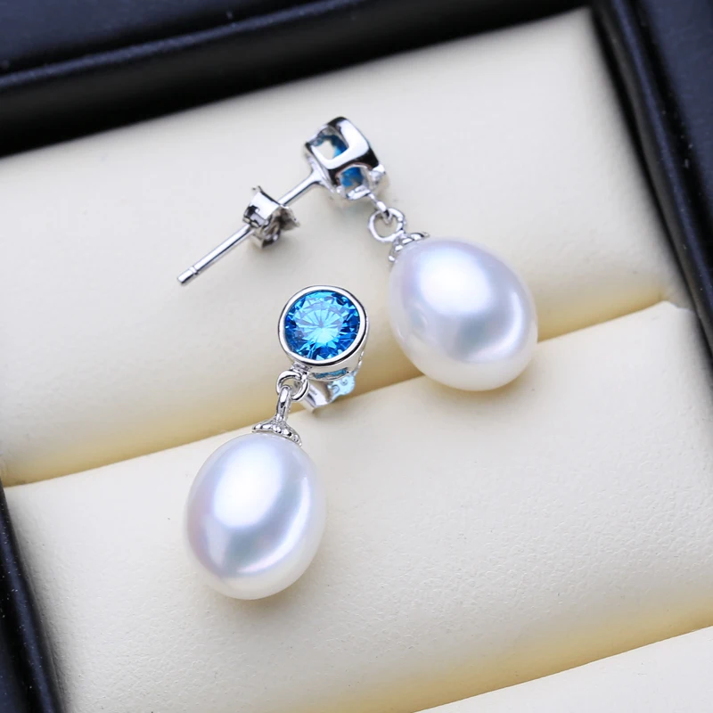 FENASY Biser Nakit Naravni Biser uhani za ženske 925 Sterling Srebro korejski Modro Kristali, Uhani, Modni Nakit