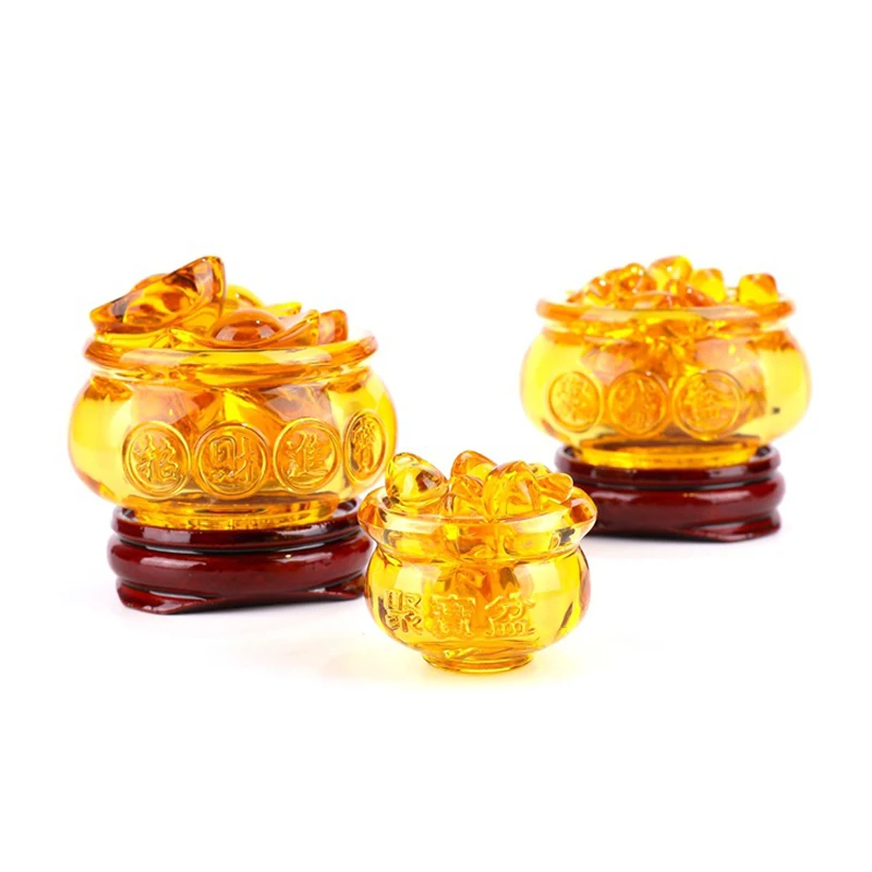 Feng Shui Kitajski Crystal Zlata Ingoti Stekla Rumene Bogastvo Cornucopia Zaklad Skledo Kip Dekoracijo