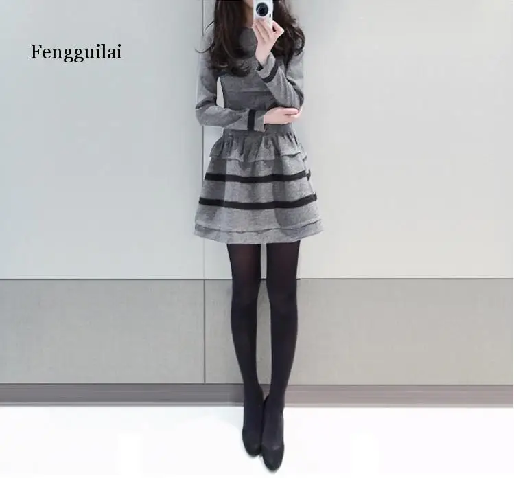 Fengguilai casual sexy obleko jeseni, pozimi mehko dolg rokav obleka lady Urad delovna oblačila črno siva sizeXL