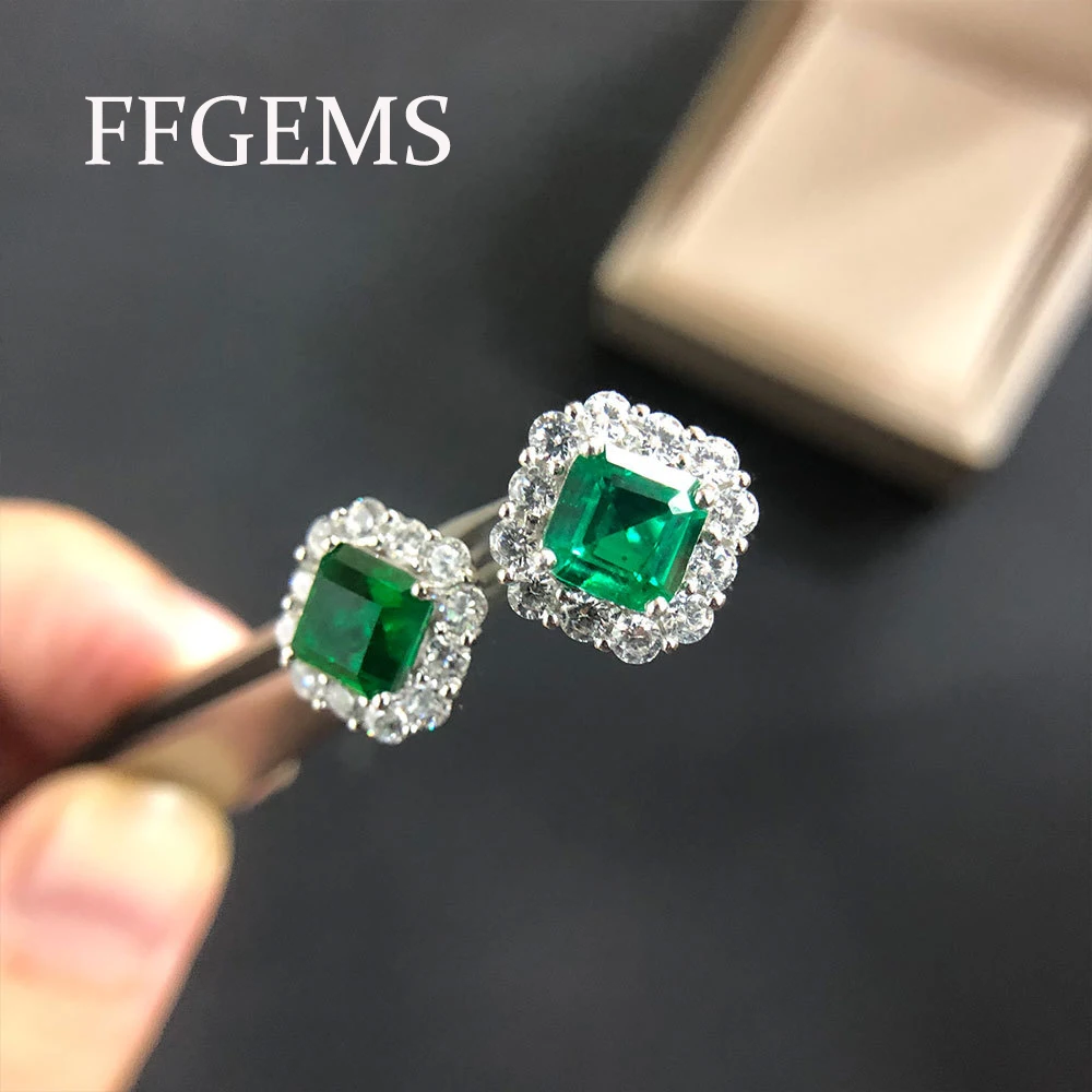 FFGems srebra Smaragdno uhan Paraiba Turmalin kvadratnih zelena svetlo modra barva kamna Novega leta 2020, za ženske dekle Darilo Debelo